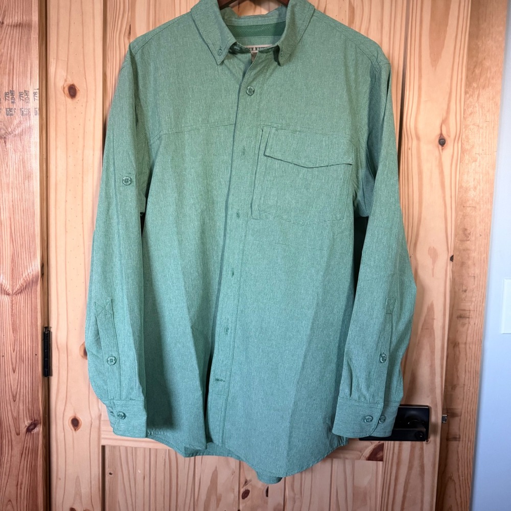 Duluth Trading Co Mens Medium Green Micro Check Long Sleeve Button Down Shirt